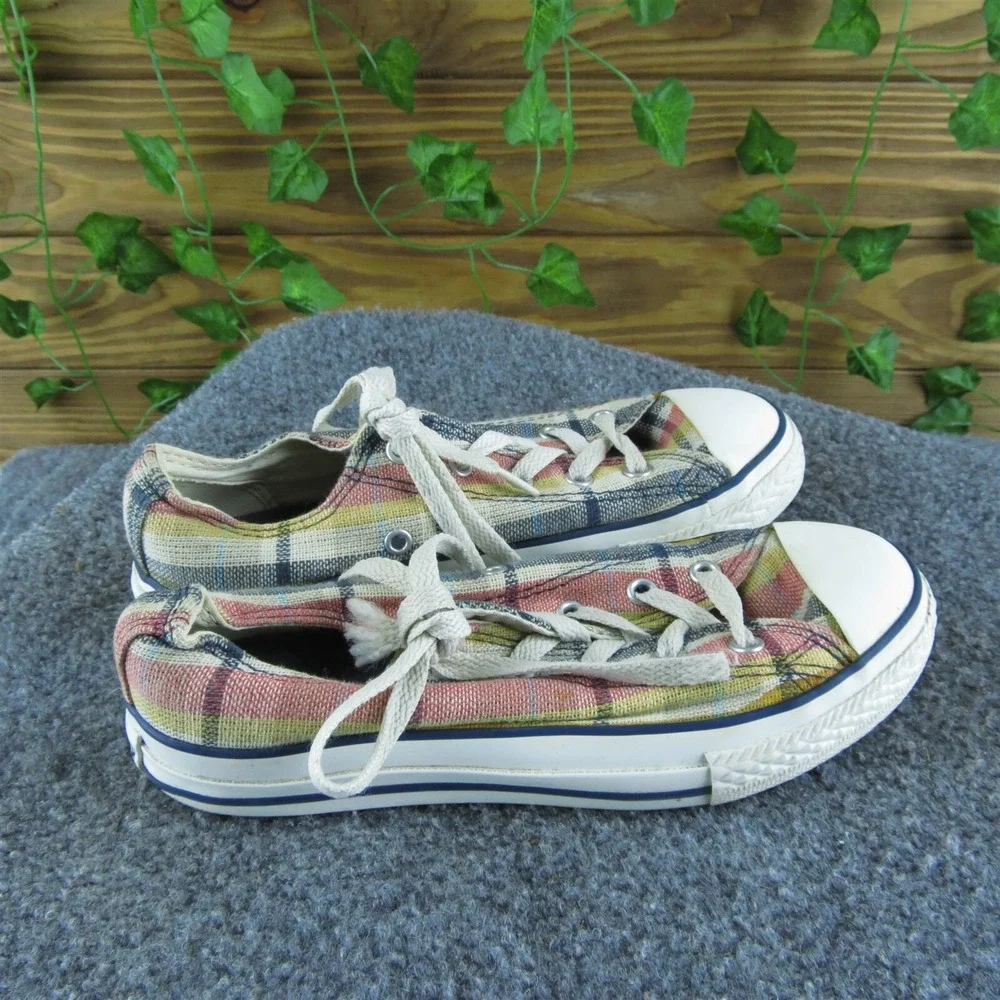 Converse Youth Girls Sneaker‎ Plaid Size 2 Medium Multicolor Fabric Lace Up